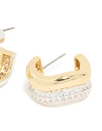 Mixed Metal Plated Cubic Zirconia Double Wave Earrings