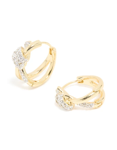Mixed Metal Plated Diamante Medium Knot Hoop Earrings