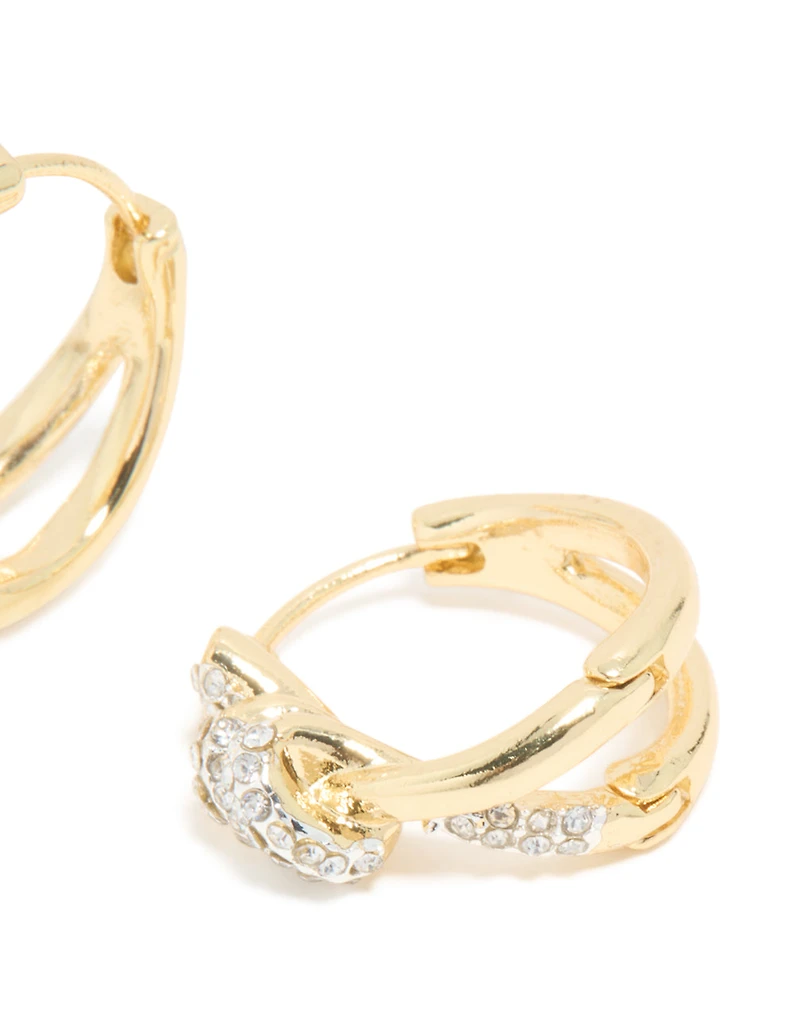 Mixed Metal Plated Diamante Medium Knot Hoop Earrings