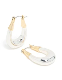 Boucles d’oreilles Huggie ovales graduées en plaques métalliques mixtes