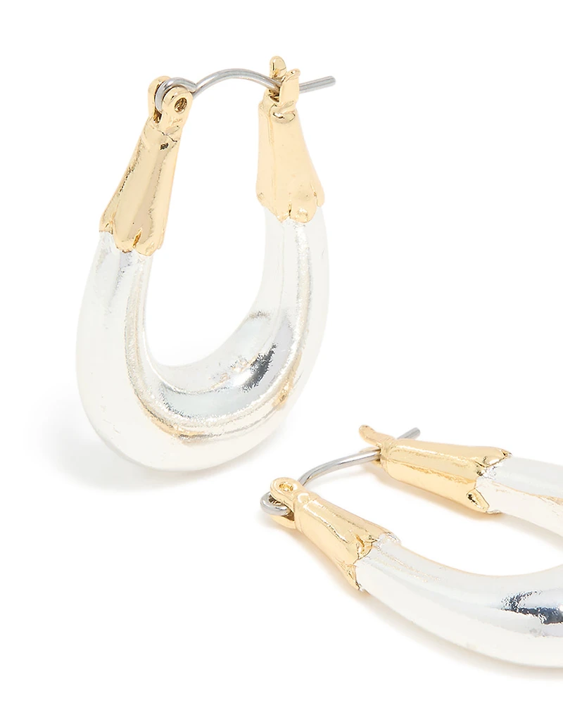 Mixed Metal Plated Graduated Oval Huggie Earrings