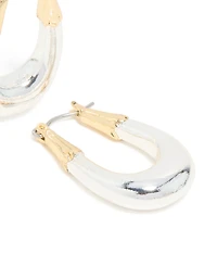 Mixed Metal Plated Graduated Oval Huggie Earrings