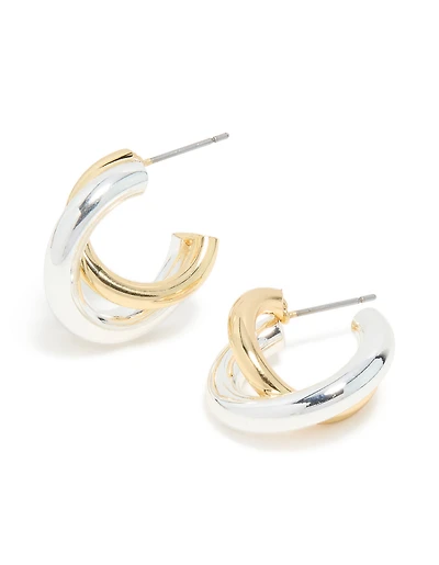 Mixed Metal Plated Small Twisted Hoop Earrings