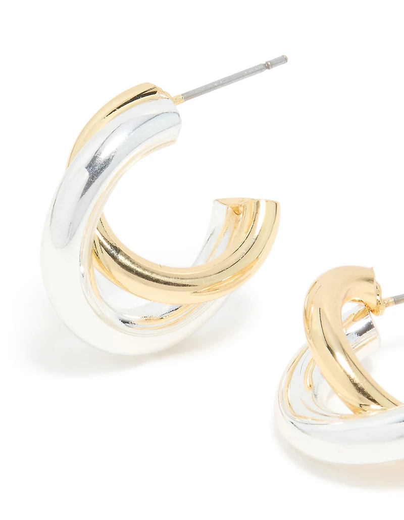Mixed Metal Plated Small Twisted Hoop Earrings
