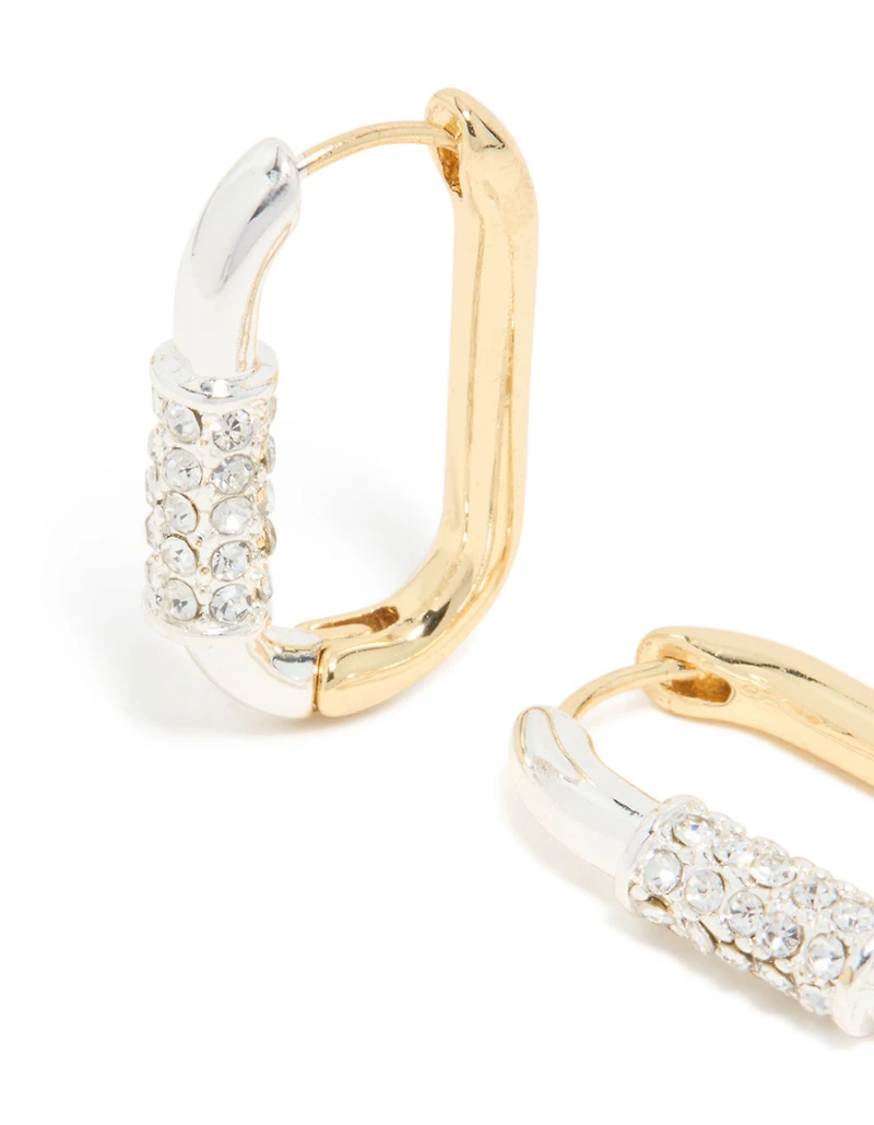 Mixed Metal Plated Diamante Small Carabiner Huggie Earrings