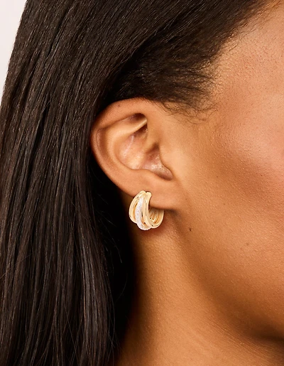 Mixed Metal Plated Cubic Zirconia Pavé Illusion Hoop Earrings