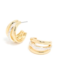 Mixed Metal Plated Cubic Zirconia Pavé Illusion Hoop Earrings