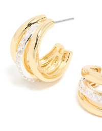 Mixed Metal Plated Cubic Zirconia Pavé Illusion Hoop Earrings