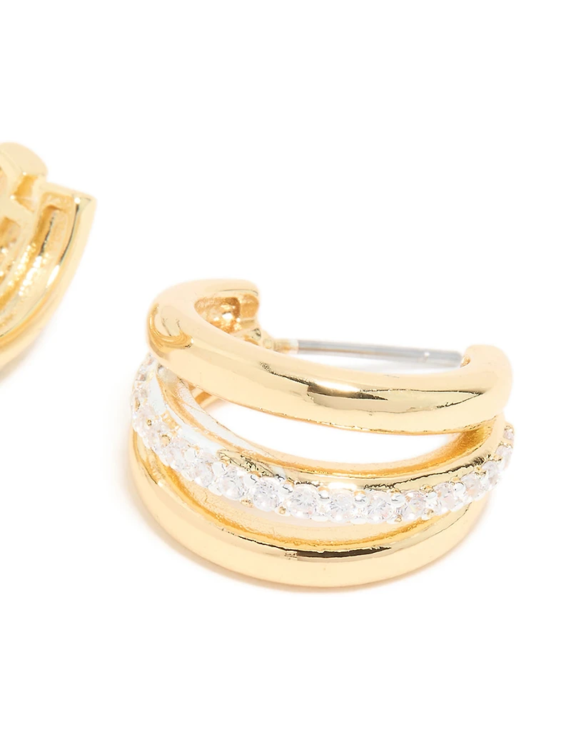 Mixed Metal Plated Cubic Zirconia Pavé Illusion Hoop Earrings