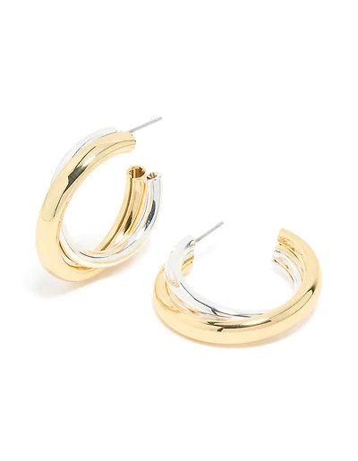 Mixed Metal Plated Large Twisted Criss Cross Hoop Earrings