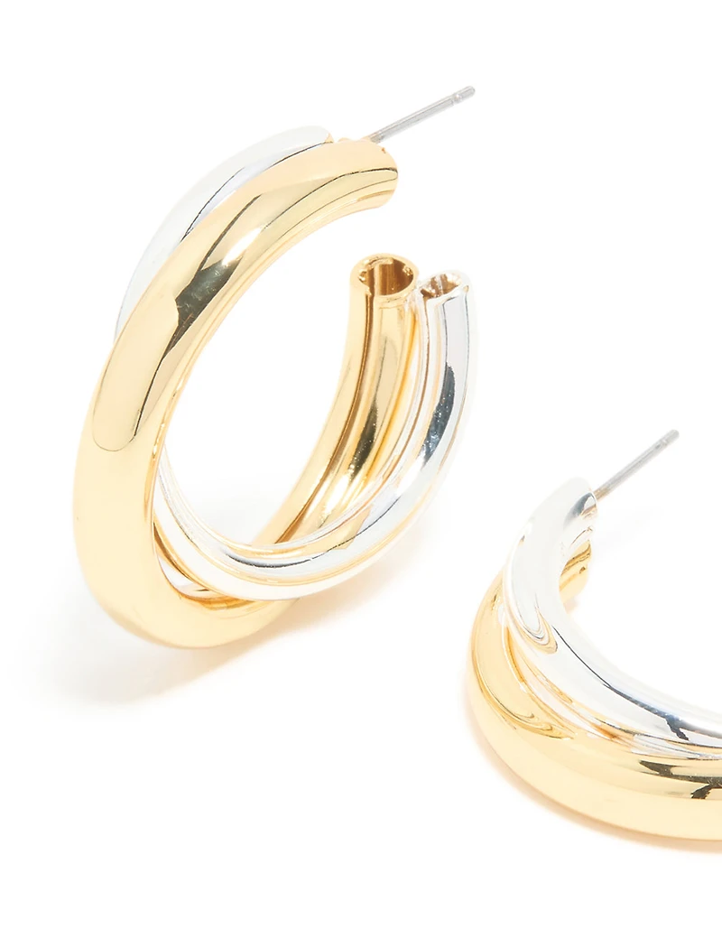 Mixed Metal Plated Large Twisted Criss Cross Hoop Earrings