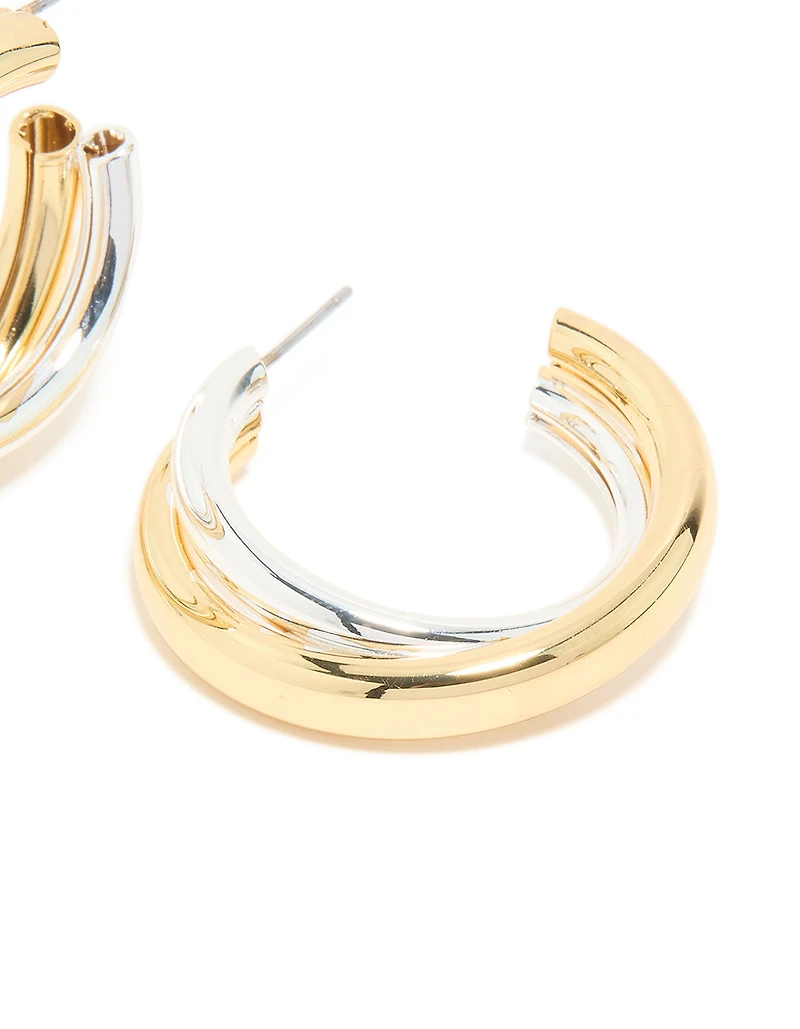 Grandes boucles d’oreilles à anneaux en croix torsadées en plaque métallique mixte