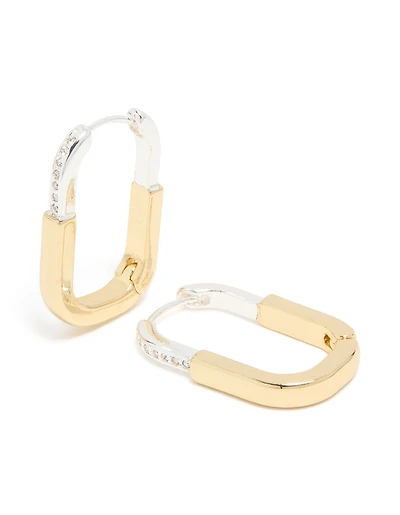 Mixed Metal Plated Large Rectangle Lock Hoop Earrings