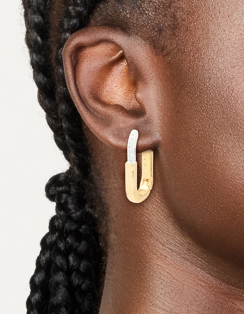 Boucles d’oreilles à cerceau rectangulaires à verrouillage en métal mixte