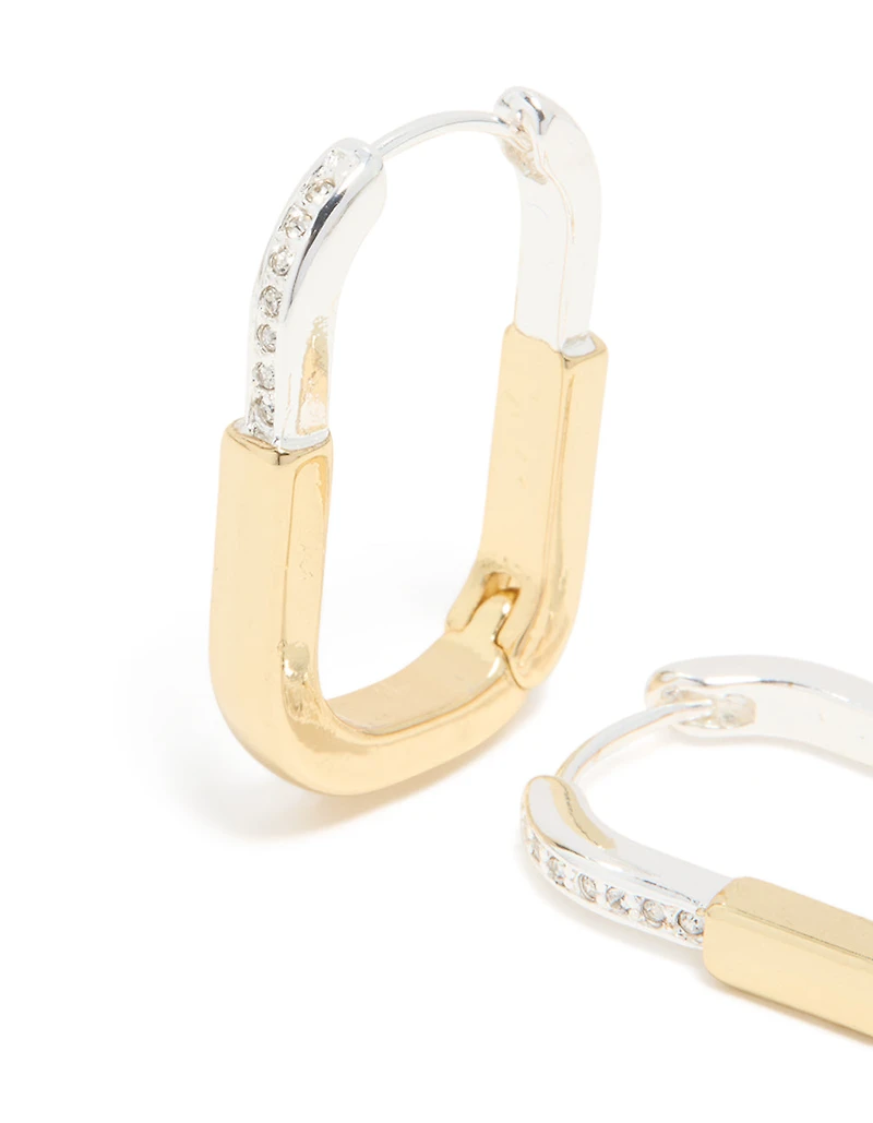 Mixed Metal Plated Large Rectangle Lock Hoop Earrings