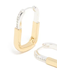 Mixed Metal Plated Large Rectangle Lock Hoop Earrings