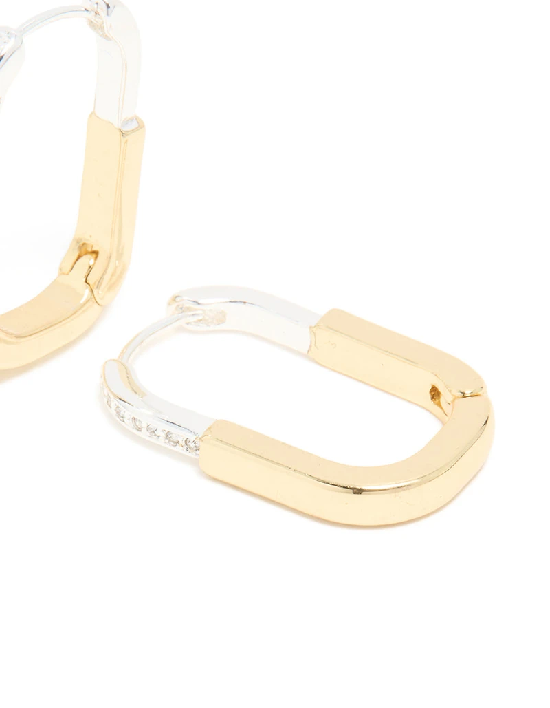 Mixed Metal Plated Large Rectangle Lock Hoop Earrings