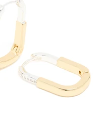 Mixed Metal Plated Large Rectangle Lock Hoop Earrings