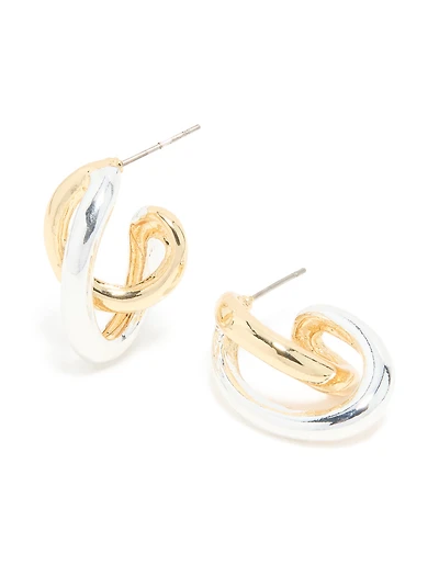 Mixed Metal Plated Medium Twist Hoop Earrings