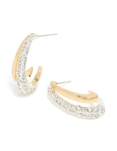 Mixed Metal Plated Diamante Long Illusion Hoop Earrings