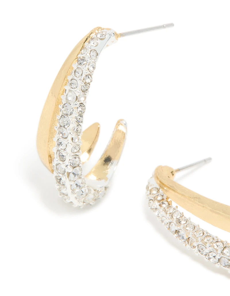 Mixed Metal Plated Diamante Long Illusion Hoop Earrings