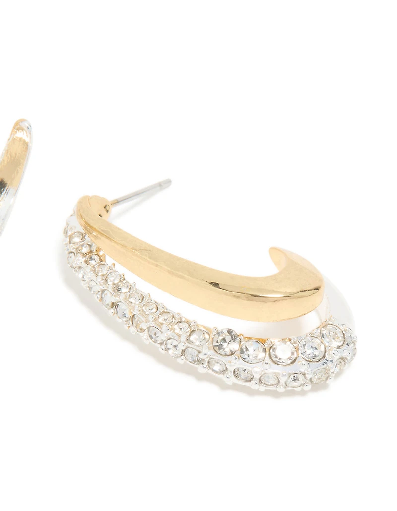 Mixed Metal Plated Diamante Long Illusion Hoop Earrings