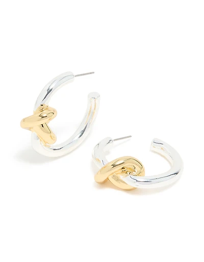 Mixed Metal Plated Large Smooth Knot Hoop Earrings