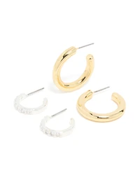 Mixed Metal Plated Cubic Zirconia Classic Hoop Earrings 2-Pack