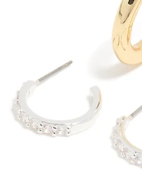 Mixed Metal Plated Cubic Zirconia Classic Hoop Earrings 2-Pack