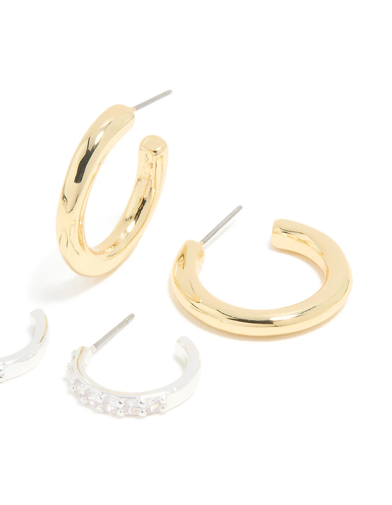 Mixed Metal Plated Cubic Zirconia Classic Hoop Earrings 2-Pack