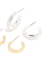 Boucles d’oreilles ouvertes à cerceaux ouverts de la gamme Mixed Metal Plaqués et Zircone Cubice en pack de 2