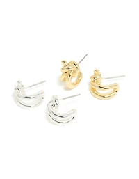 Mixed Metal Plated Knot Hoop Earrings 2 Pack