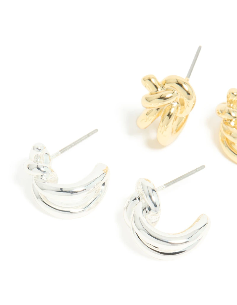 Mixed Metal Plated Knot Hoop Earrings 2 Pack