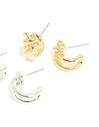 Mixed Metal Plated Knot Hoop Earrings 2 Pack