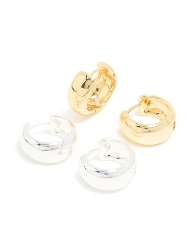 Mixed Metal Plated Medium Chunky Huggie Earrings 2-Pack