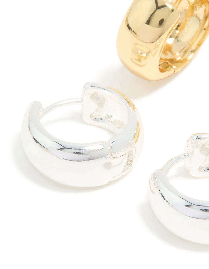 Mixed Metal Plated Medium Chunky Huggie Earrings 2-Pack