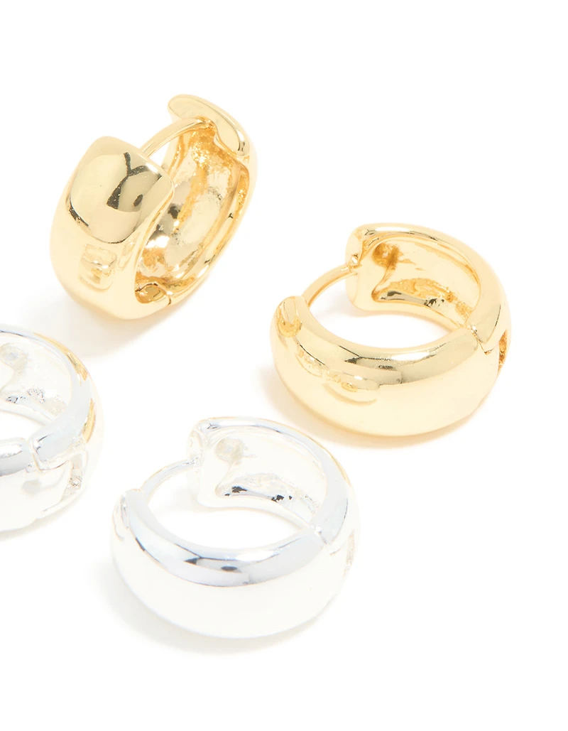 Mixed Metal Plated Medium Chunky Huggie Earrings 2-Pack