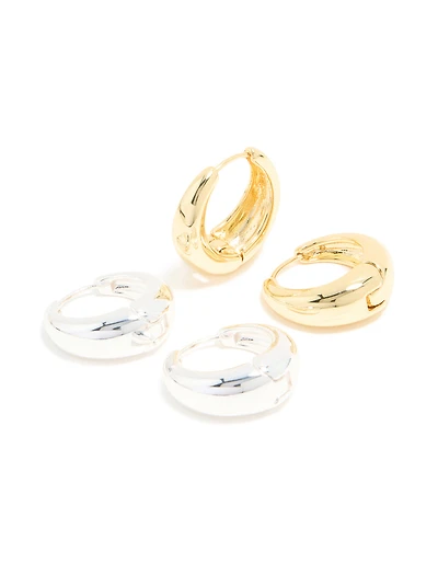 Mixed Metal Plated Thick Large Huggie Earrings 2-Pack