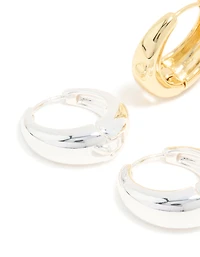 Mixed Metal Plated Thick Large Huggie Earrings 2-Pack