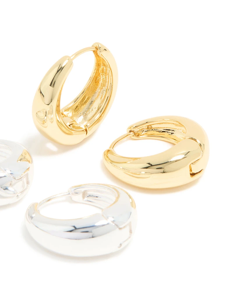 Mixed Metal Plated Thick Large Huggie Earrings 2-Pack