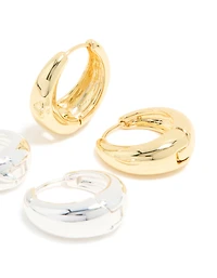 Mixed Metal Plated Thick Large Huggie Earrings 2-Pack