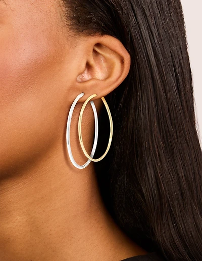 Mixed Metal Plated Large Thin Hoop Earrings 2-Pack