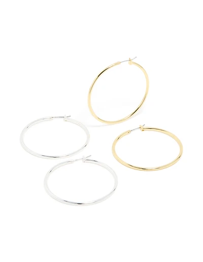 Mixed Metal Plated Large Thin Hoop Earrings 2-Pack