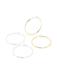 Mixed Metal Plated Large Thin Hoop Earrings 2-Pack
