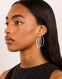 Boucles d’oreilles larges à cerceaux minces plaquées en métal mixte pack de 2