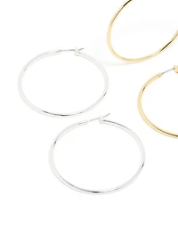 Mixed Metal Plated Large Thin Hoop Earrings 2-Pack