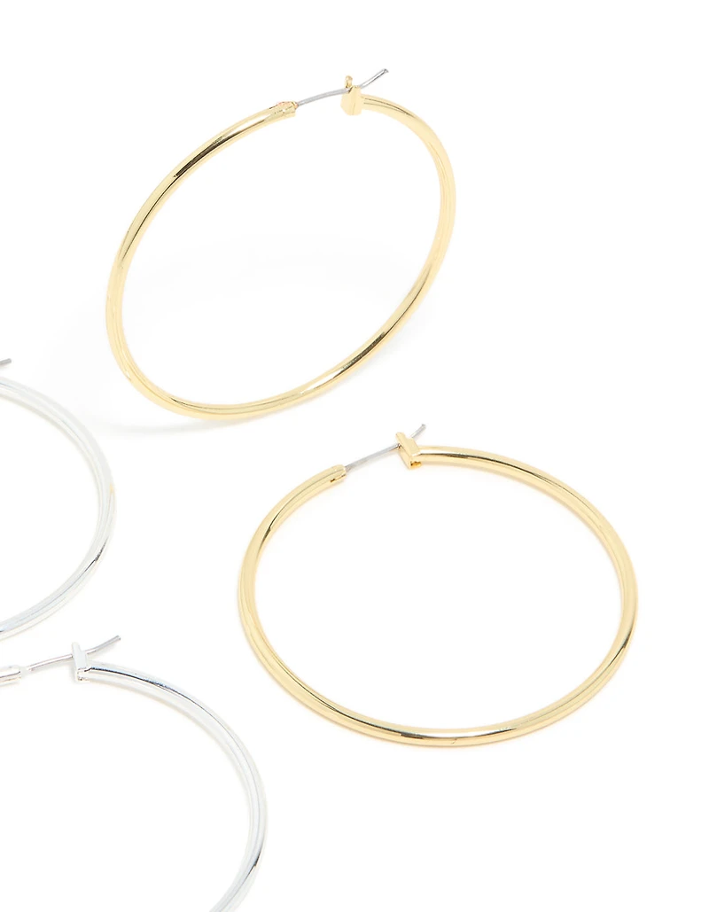 Mixed Metal Plated Large Thin Hoop Earrings 2-Pack