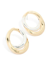 Mixed Metal Plated Linked Oval Drop Earrings