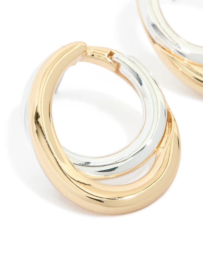 Boucles d’oreilles ovales liées, plaques de métal mixte,