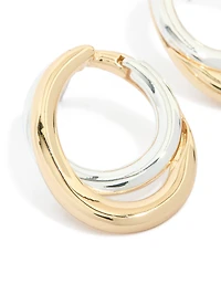 Boucles d’oreilles ovales liées, plaques de métal mixte,